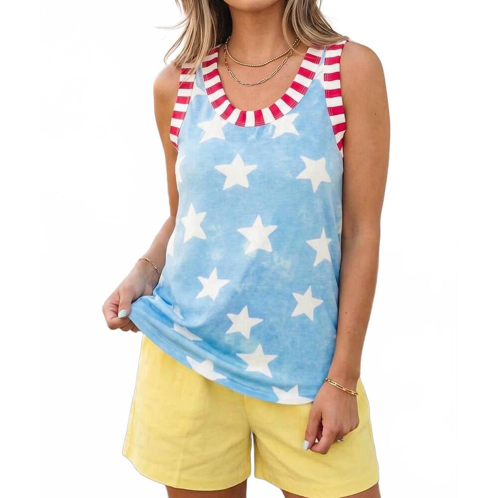 NEW AAPPARELLA flag day star print striped tank in sky blue